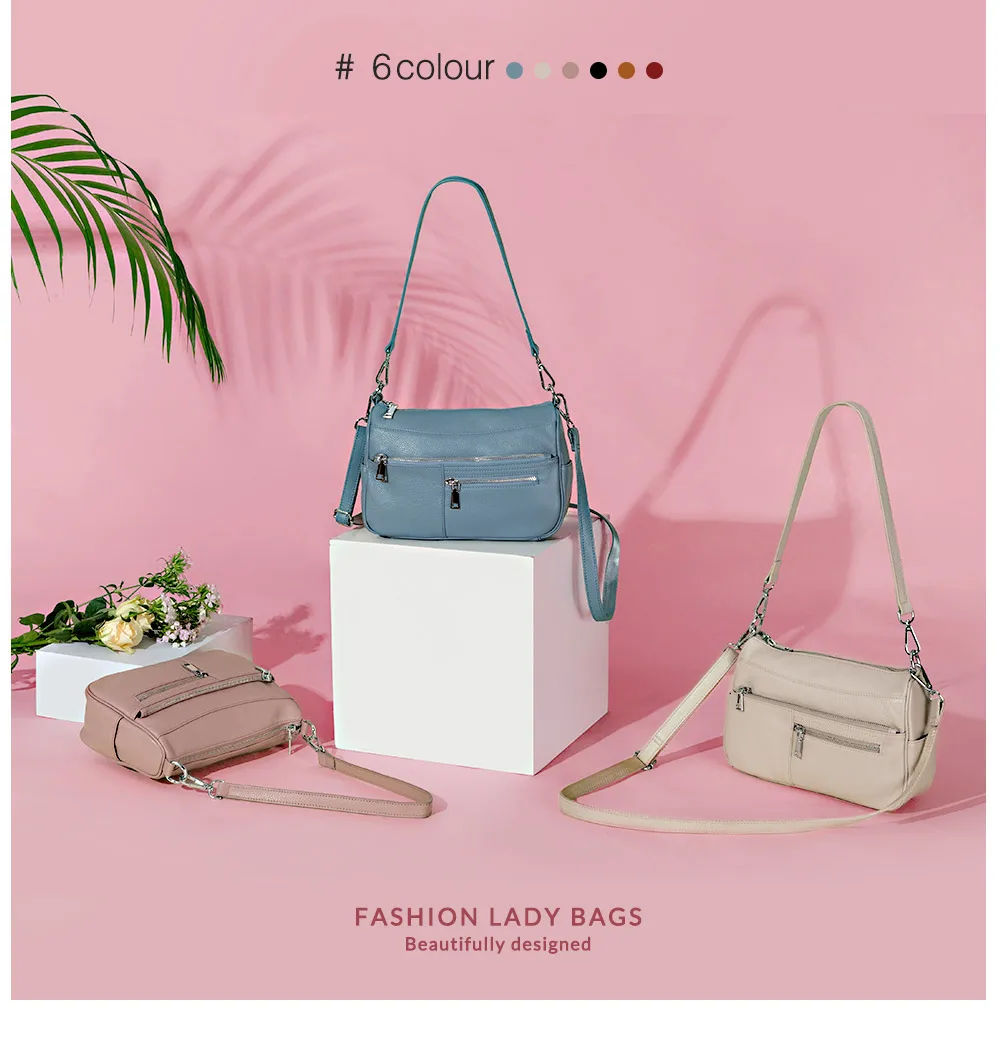 Zency Noble Damen Kleine Umhängetasche 100 % Echtleder Weiß Blau Mode Umhängetasche Geldbörse Beige Hobos Handtasche – Detail 2