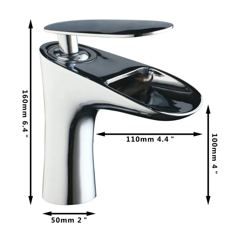 JIENI Chrome Polished Bathroom Faucet Silver Deck Mounted Solid Brasss Waterfall Bathroom Wash Basin Sink Faucets Mixers  Taps