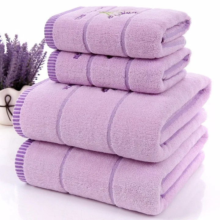 Terry Cloth Cotton Towel Set, Small Face Hand Towel, Lavender Purple and White, Home Bath Towels Bathroom, Absorbent, 2pcs/set