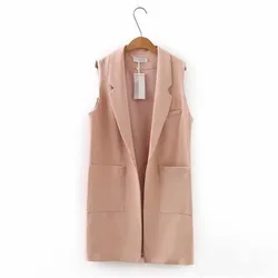 Sleeveless Jacket Vest Women's 2026 Spring Autumn New Fashion Solid Suit Collar Colete Big Pocket Cardigan Casual Tops Female