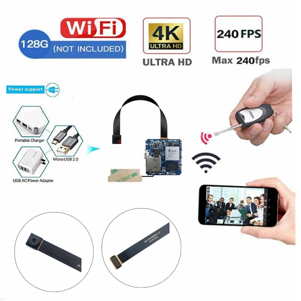 WiFi P2P Mini Cam 16MP 4K Real 2.7K Wide Angle Wireless Digital Video Recorder Motion Detec Remote Control DIY Camera Module