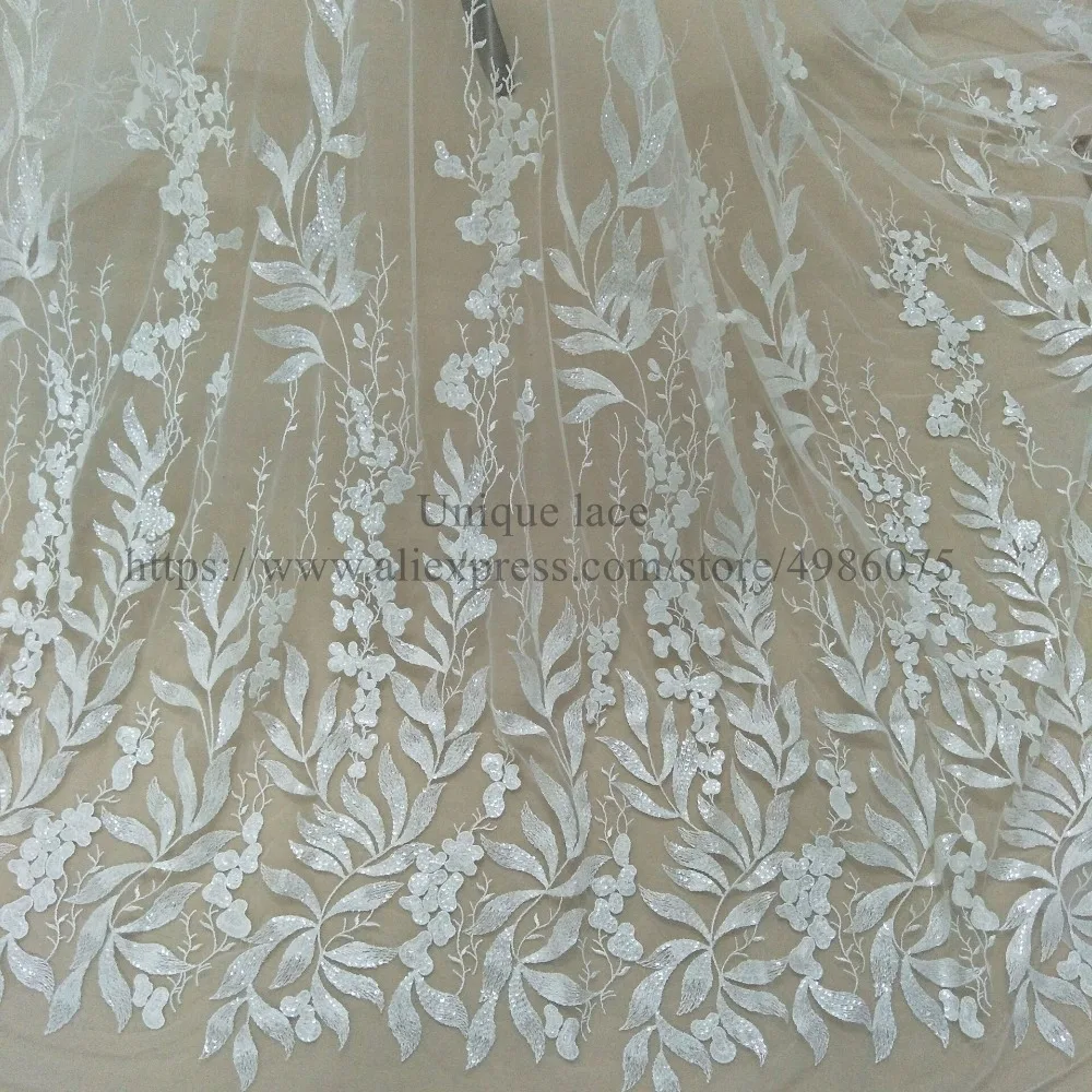 2019 NEW arrival bridal lace fabric 130cm width dress fabric elegant tule organza lace sequin fabric selling by yard