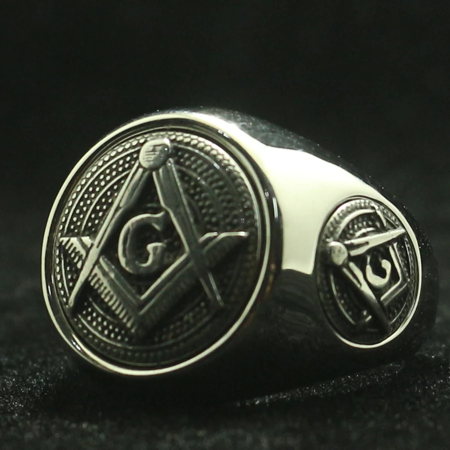 316L Stainless Steel Cool Newest 3 logos Freemasons Personal Design Cool Ring