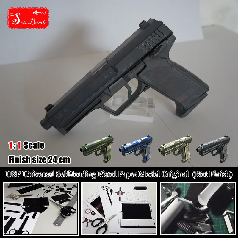 2 in 1 New H&K USP Universal Self-loading Pistol 3D Paper Model Cosplay Kits Kid Adults' Gun Weapons Paper Models Handmade Toys