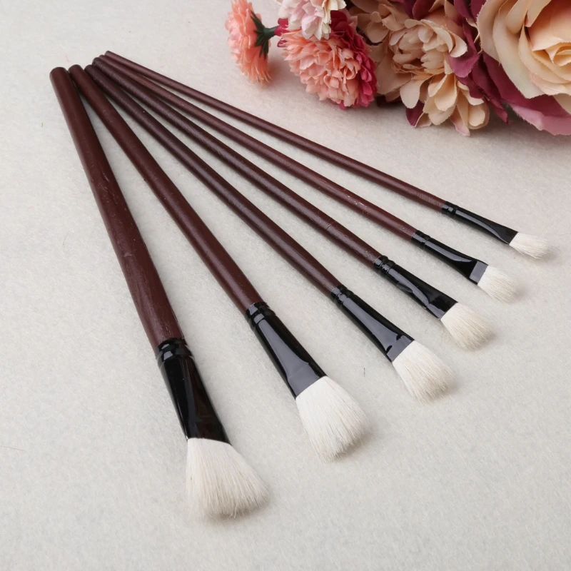 

6Pcs Flat Painting Brushes Set Artist Wool Hair Watercolor Acrylic Oil Drawing Art Supplies