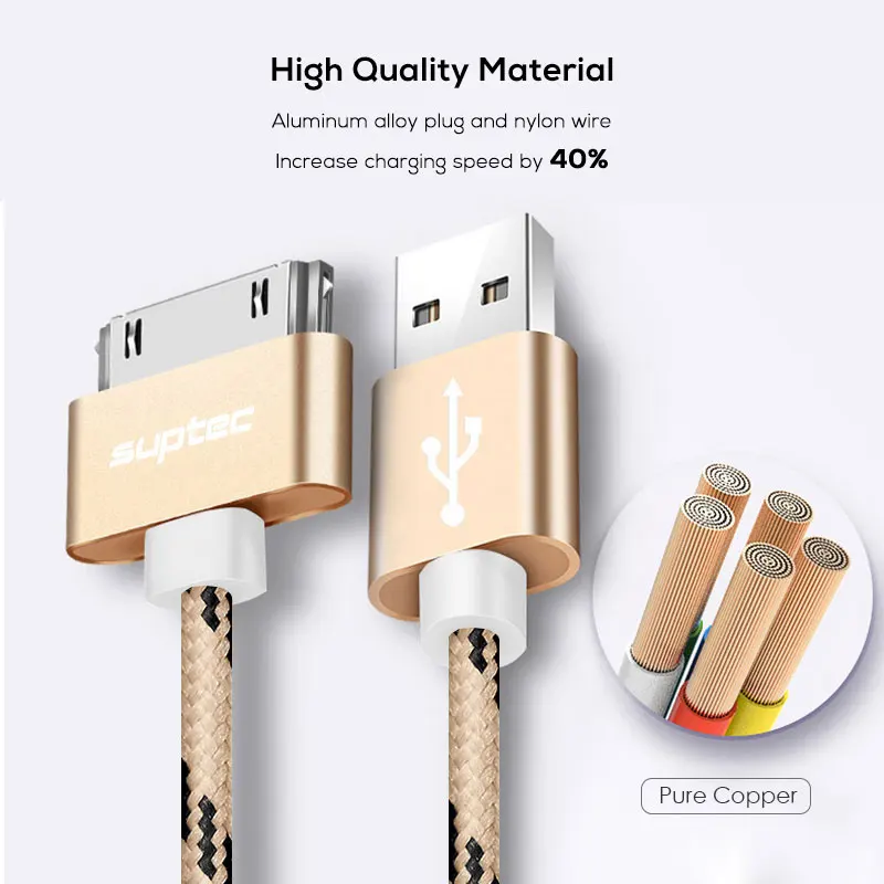 SUPTEC 30 Pin USB Cable for iPhone 4S 4 3GS iPad 1 2 3 iPod Nano itouch Charger Cable Fast Charging Data Sync Adapter Cord