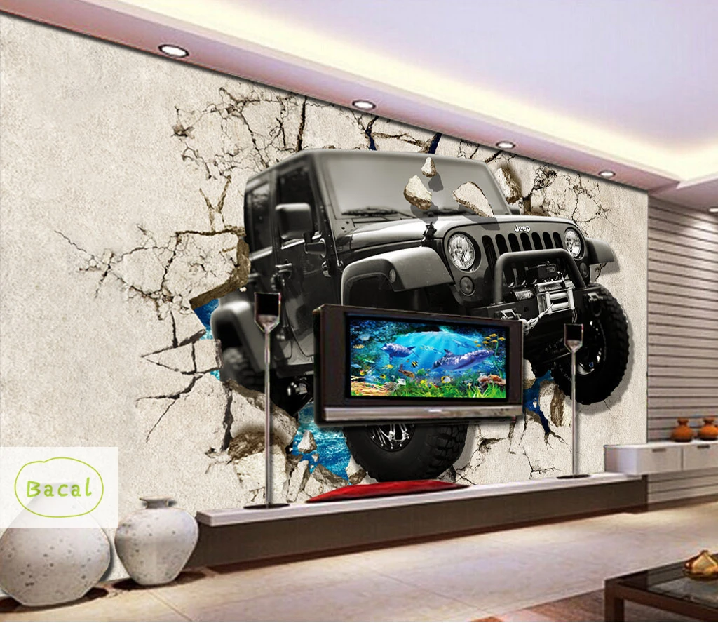 

Bacal Custom Photo Wallpaper 3D Stereoscopic Jeep Car Broken Wall Mural Living Room Kids Bedroom Bar Decorative papel de pared