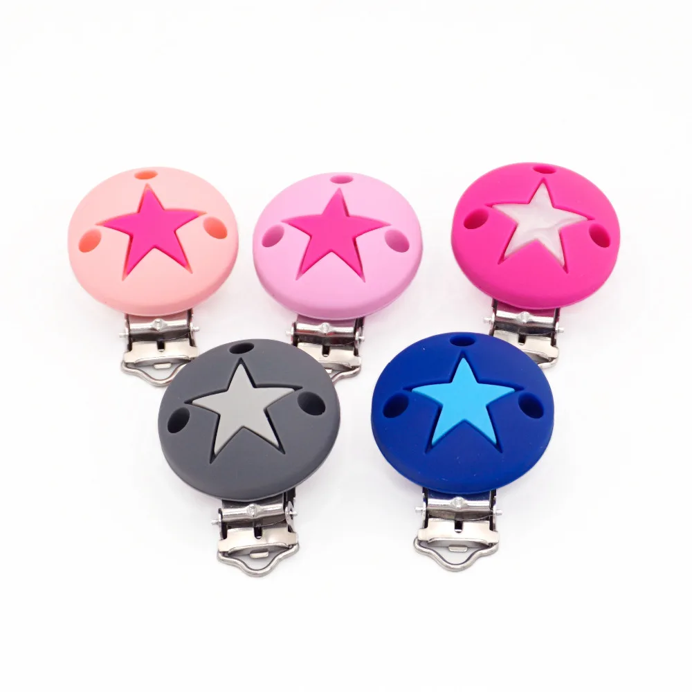 Sutoyuen 50pcs Round Shaped Star Pacifier Clip Silicone Bead Baby Teething Accessories Holder Clip Nipple Clasps Toy DIY Tool