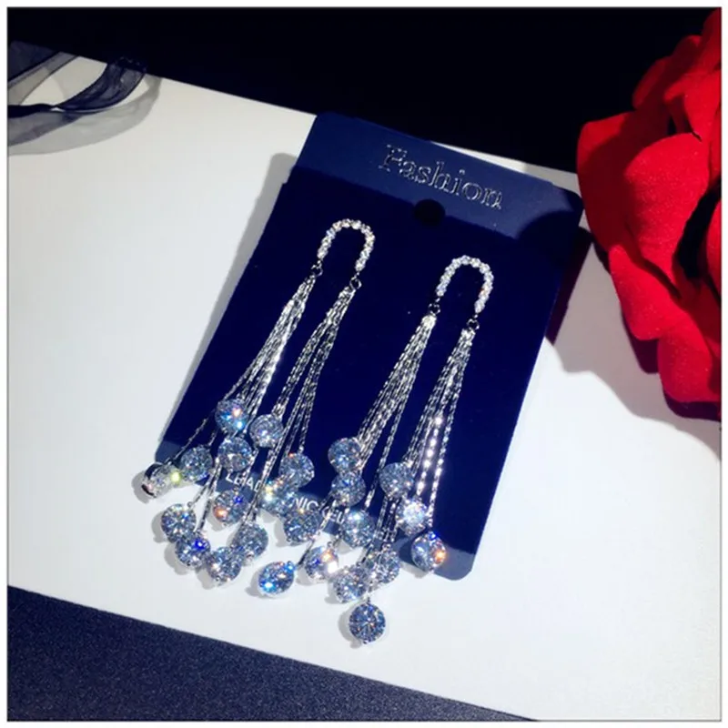 Drop Earrings For Women Solid 925 Needles Long Cubic Zirconia Tassels Temperament Luxury Earring Creative High Quality
