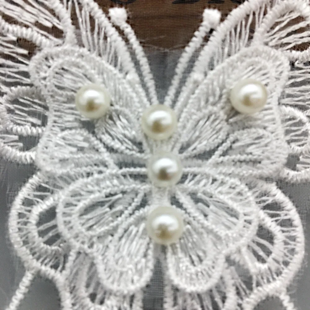 

10Pcs Vintage White Organza Butterfly Fabric Lace Trim Edge Beaded Dress Ribbon Pearl Sewing Applique Wedding Dress Crafts