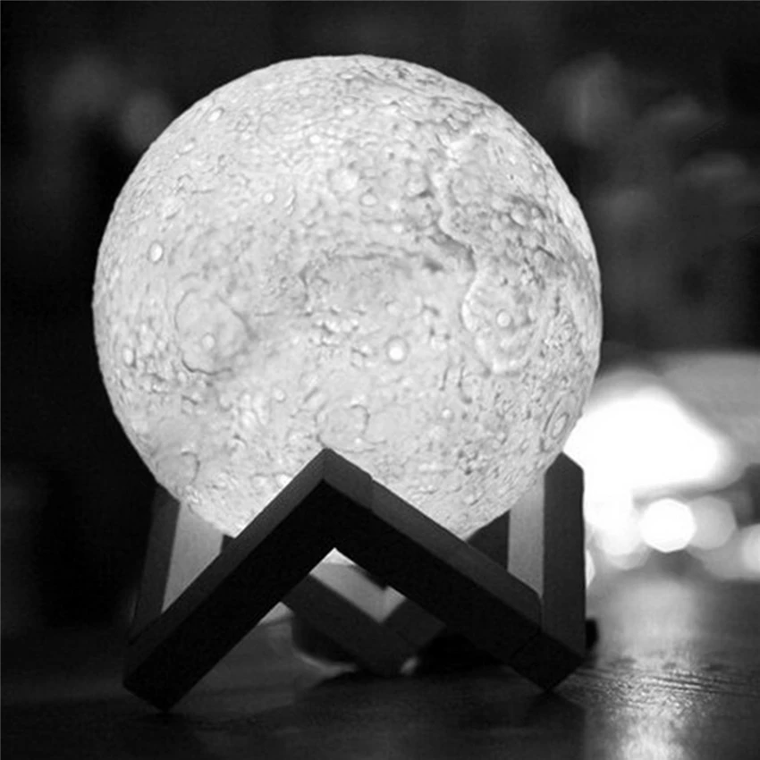 

Rechargeable 3D Print Moon Lamp, White/Yellow Change, Touch Switch, Bedroom Bookcase, Night Light, Home Decor, Creative Gift