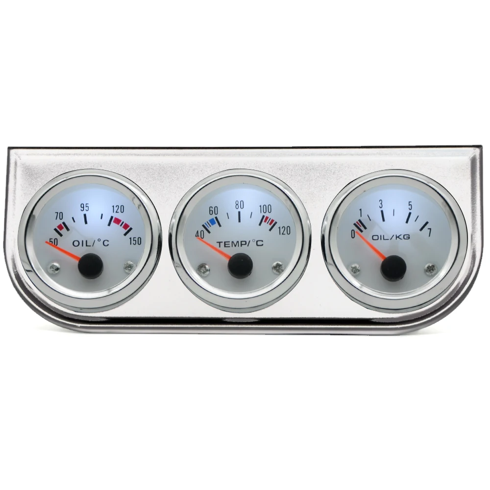 3 IN 1 Kit Gauges 52mm Water Temp Oil Pressure Oil Temp Gauges Chrome Housing White Face With Sensor
