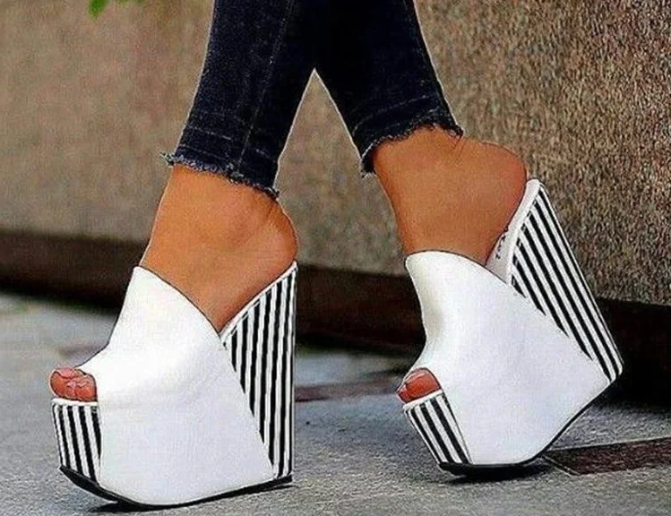 Drop Shipping marka kobieta tanie Pu wysokiej jakości biały bawełniany materiał w kratkę 15 cm buty na koturnie 45mm platformy Slip On Peep Toe