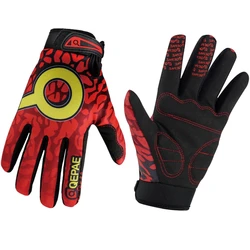 QEPAE Men Bike Gloves Red Winter Bicycle Full Finger Gloves GEL Pad shockproof Cycling Gloves Male MTB Bike Outdoor gloves