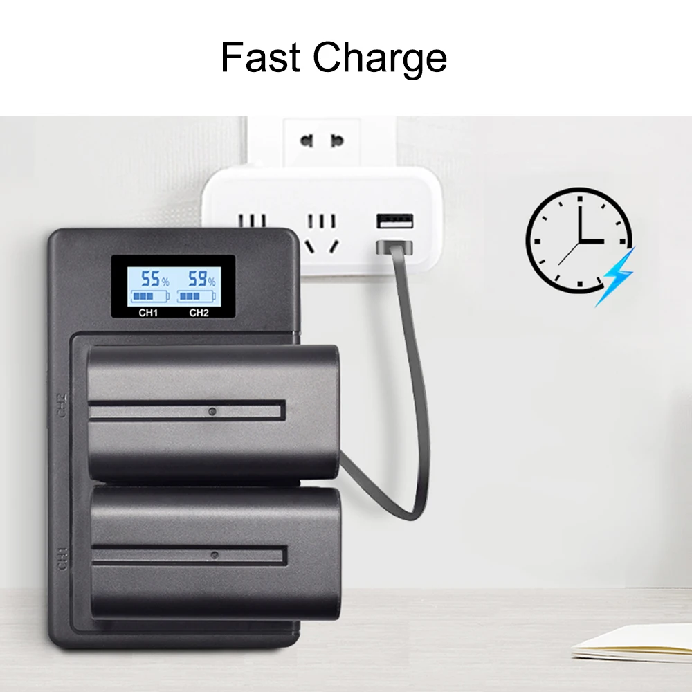 Palo carregador de bateria digital rápida carga inteligente display lcd tela usb carregador de bateria para sony NP-F570 f770 f930 f950 f960 f970