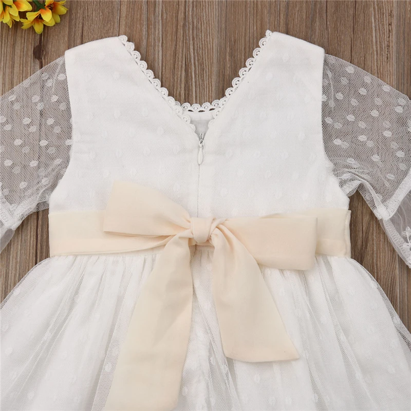 1-6Y Kids Girls Summer Dress Outfits White Polka Dot Sheer O-Neck Mandarin Sleeves Princess Dresses for Little Girls