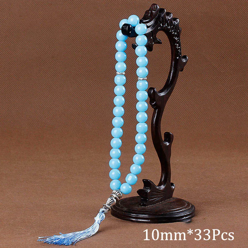 10mm Natural Stone Black Turquoises Tassel Pendant 33 Prayer Beads Islamic Muslim Tasbih Allah Mohammed Rosary For Women Men image 5