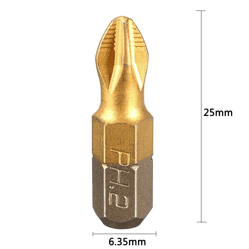 10 Buah 25Mm 1/4 Inci PH2 Obeng Magnetik Bit Tangkai Obeng Berlapis Titanium Bit Bor Listrik Alat Listrik