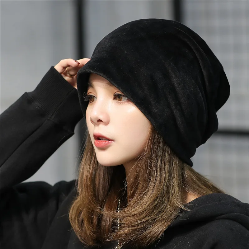 2019 Winter Hats for Woman Beanies Flannel Coverhead Cute Hat Girl Autumn Simple Beanie Caps Warmer Bonnet Ladies Casual Cap