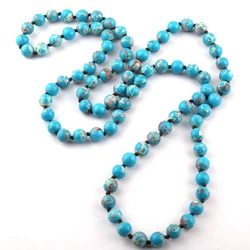 Free Shipping Fashion The Emperor Bead Semi Precious Stones long Knotted Necklace