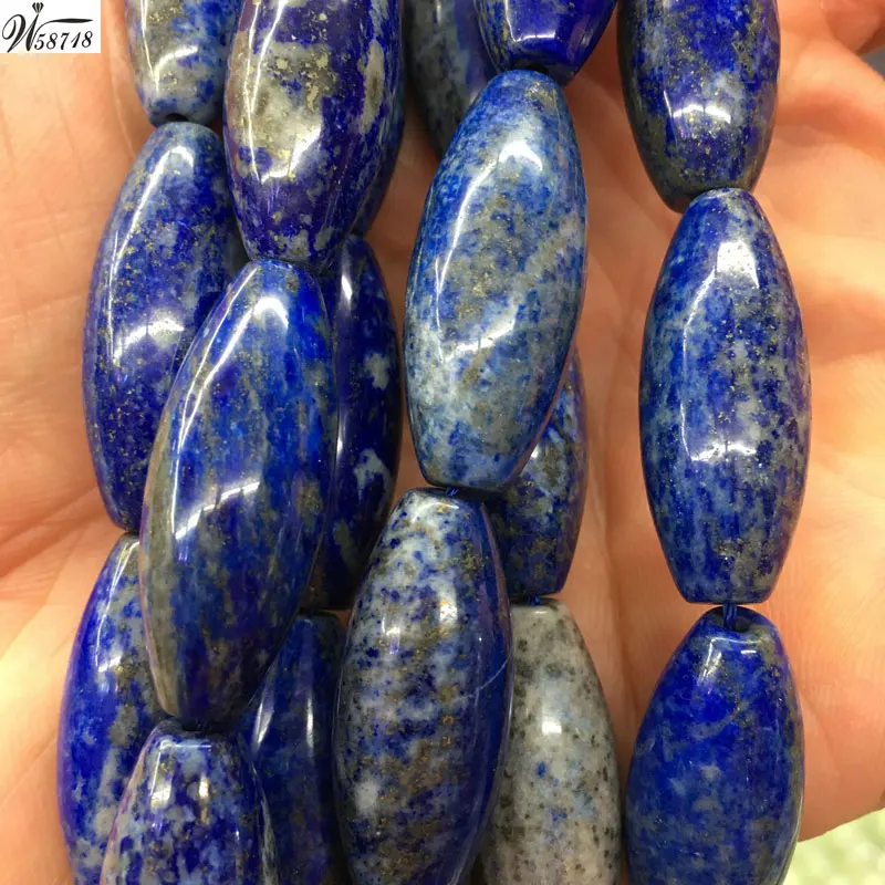 Beautiful jewelry  12x30mm Natural Lapis Lazuli Rice Spacers Women Men Loose Beads PG8658