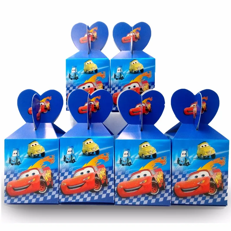 12pcs/lot Paper Candy Boxes Disney Cars Theme Lightning McQueen Gift Box Kids Birthday Family Party Boxes Decoration Supply