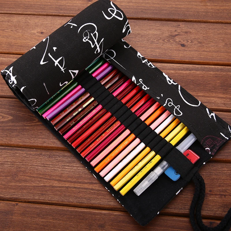 36/48/72 hole multifunction retro handmade pen brush box women comestic bag canvas pencil case colored pencil curtain