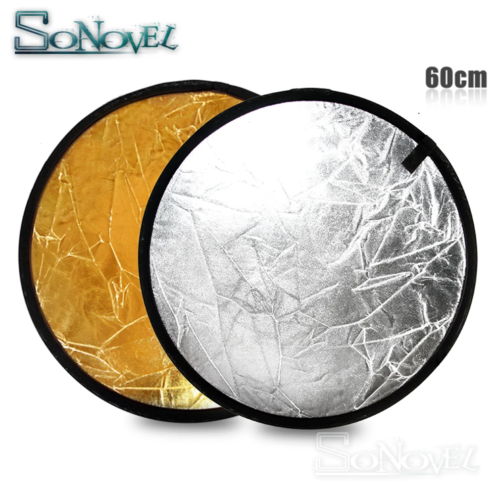 

2 in 1 60CM 24 inch Round Flash Studio Collapsible Refletor Light Disc Gold Silver Riflettore Wholesale Reflector with Bag