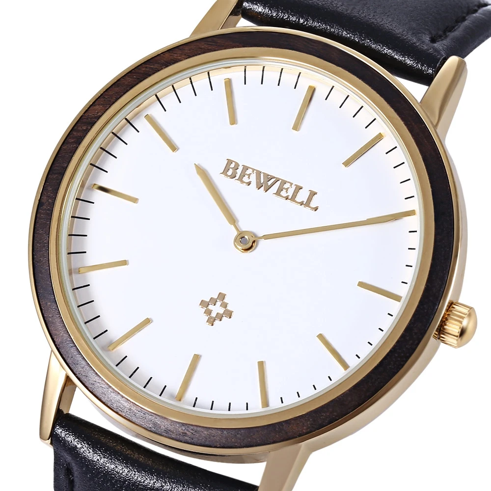 BEWELL Men Women Dress Quartz Watch Nail Shape Scale Japan Movt Leather Strap Wristwatch