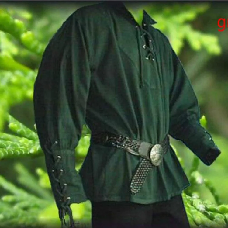 Mittelalter liche Renaissance Bräutigam Piraten Reenactment Larp Kostüm Schnürung Erwachsenen Männer Shirt Mittelalter Bandage Ärmel Top für Männer