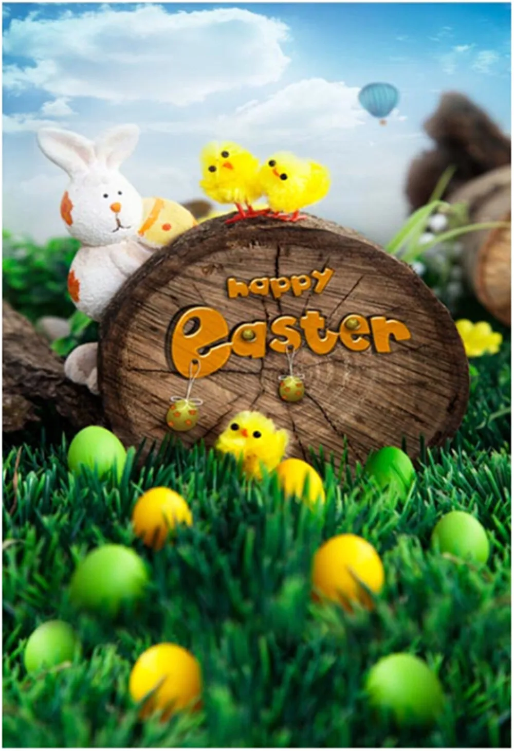 

Happy Easter Day Photography Backdrops Vinyl Blue Sky Green Grassland Spring Scenic Cute Animal Kids Photo Studio Backgrounds