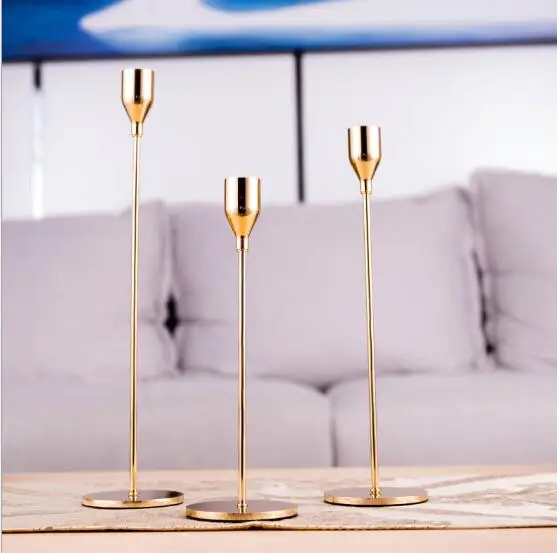 Wholesale metal gold long stemmed pillar candle holder wedding table decoration metal tall candlestick