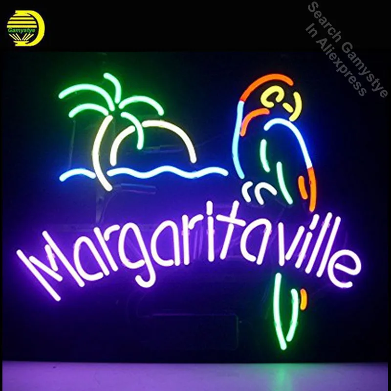 

NEON SIGN For JIMMY BUFFETT MARGARITAVILL PARADISE PARROT Signboard REAL GLASS BEER BAR PUB display Light Signs Custom Sizes