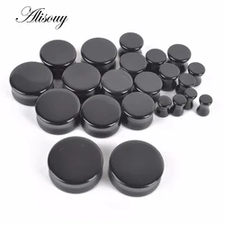 Alisouy 1 pair obsidian Black Stone Round Ear Plugs Tunnel Jewelry Gauges 5-25mm Ear Expanders Stretcher piercing jewelry women