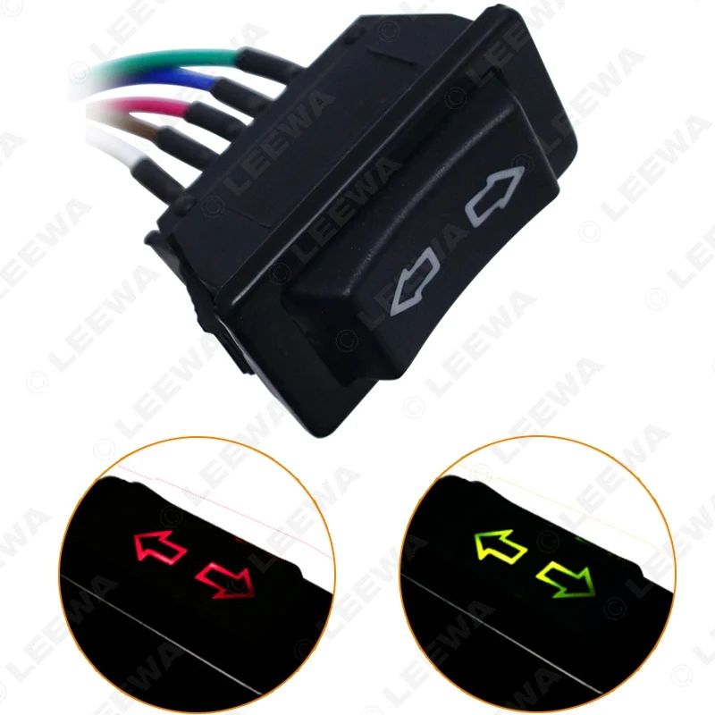 MOTOBOTS 1set 5Pin 20A 24V/12V Window Switch Button With Red/Green LED Light Wire Adapter for Universal All Autos #CA4538