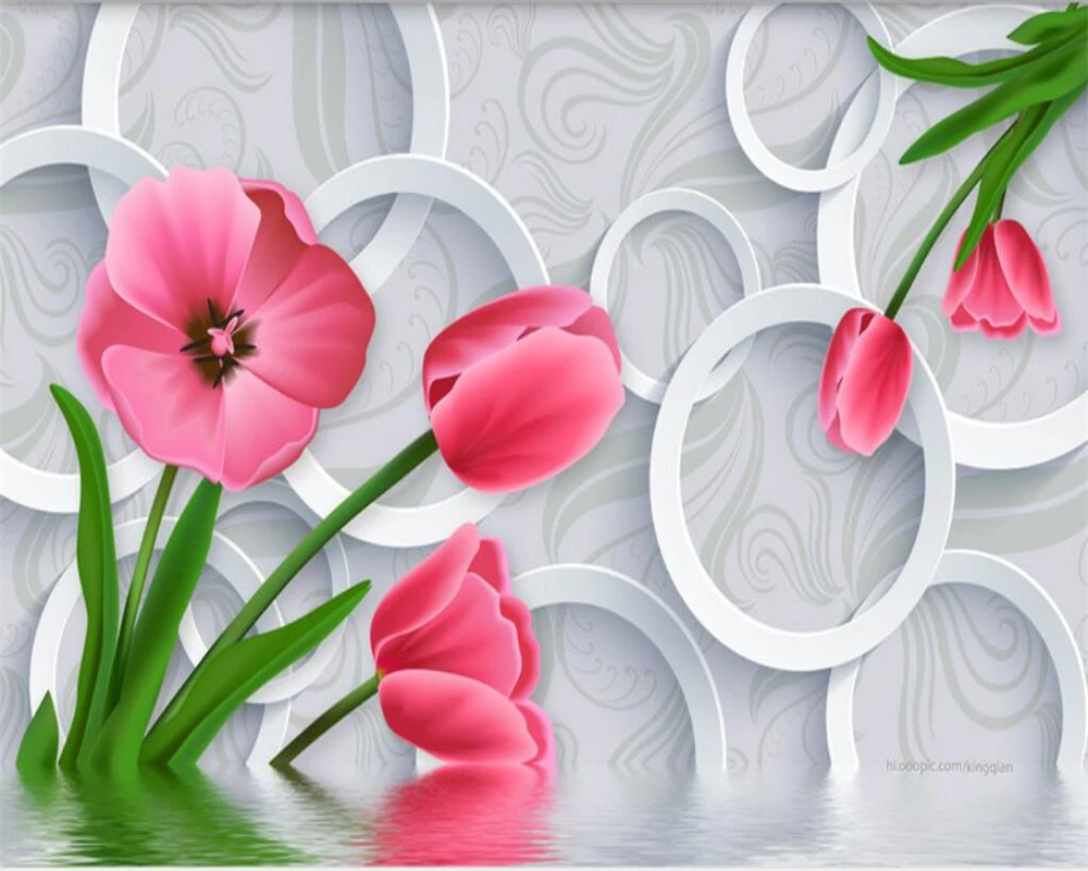 

beibehang Home decoration wallpaper fashion modern circle tulip 3D TV background wall can be customized mural photo 3d wallpaper