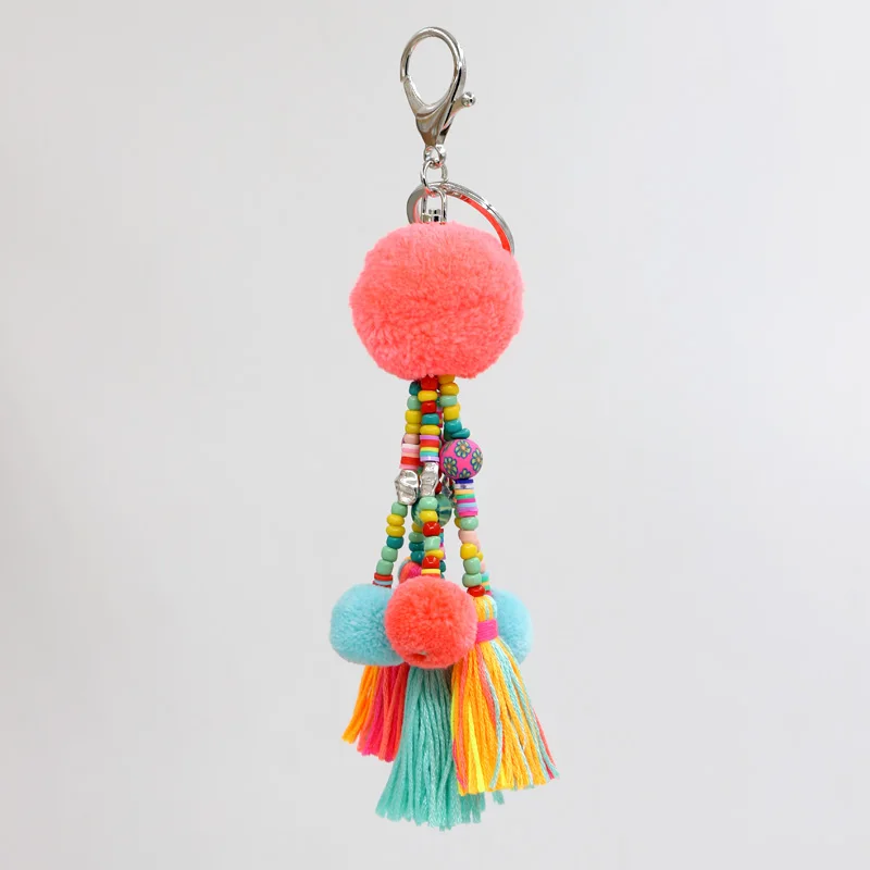 VONNOR Jewelry Boho Keychain Colorful Beads Tassel Pompom Pendant Car Key Chains Bohemian Accessories for Women Bag