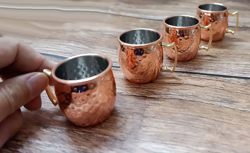 Mini Hammered Moscow Mule Mug Espresso Mugs Shot Glasses: Cute 2oz Mugs for Mini Bar | Set of 4 -Copper Plated