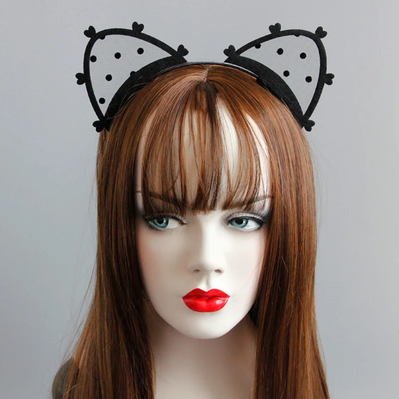 Black Lace Cat Ears Heart Pretty Headband Women Girl Hairband Halloween Dress Party Hairhoop Hair Hoop Fashion Jewelry Accessory