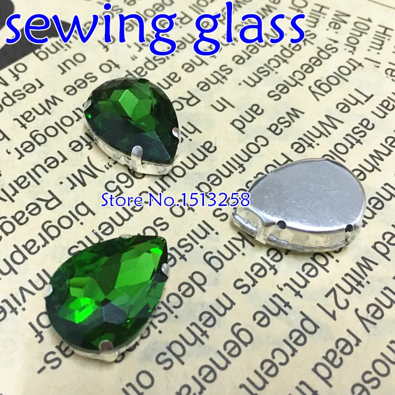 Grass Green Color Sew On Crystal Teardrop Fancy Stone With Claw Setting 10x14mm,13x18mm,18x25mm,20x30mm For Jewelry Making