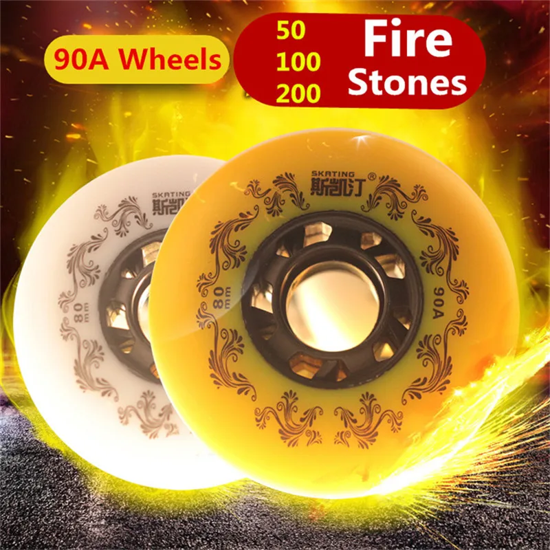 

[52 104 208 Flints Spark wheel] 8 Pcs Original SKATING FireStone Sparking Inline Skates 90A Wheel, For Sliding Braking Fire