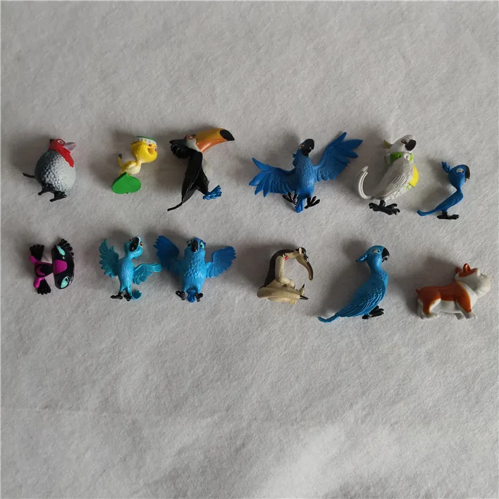 12pcs/lot cartoon animation Rio Adventure Diamond Parrots, Pug Dogs, Ducklings, Ant Eaters model , toys and gits for children