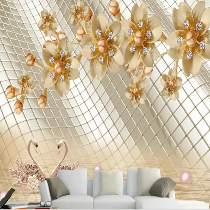 beibehang Custom large fresco noble luxury gold pearl flower living room background wall environmental wallpaper papel de parede