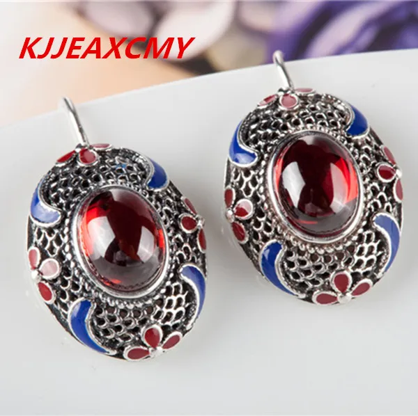 

KJJEAXCMY Thailand and the pure manual S925 pure silver Thai silver agate garnet female money eardrop restoring ancient ways