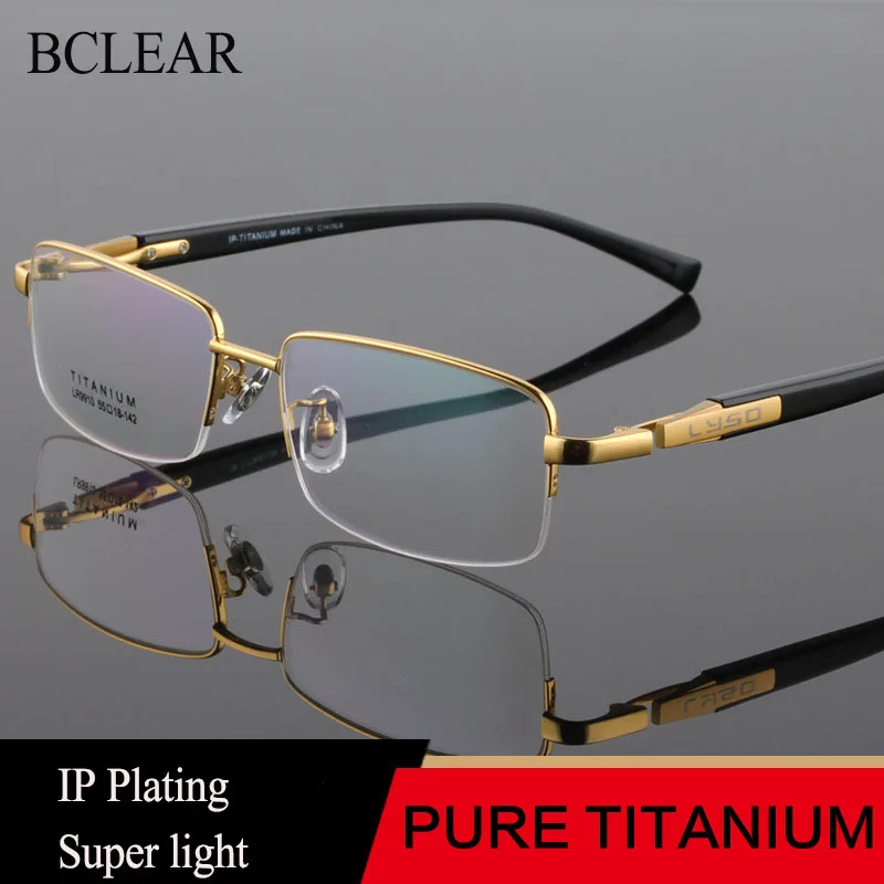 BCLEAR Men High Quality Pure Titanium Eye Glasses Frames Acetate Temple Legs Gold Silver Business Luxury Spectacle Frame Eyewear