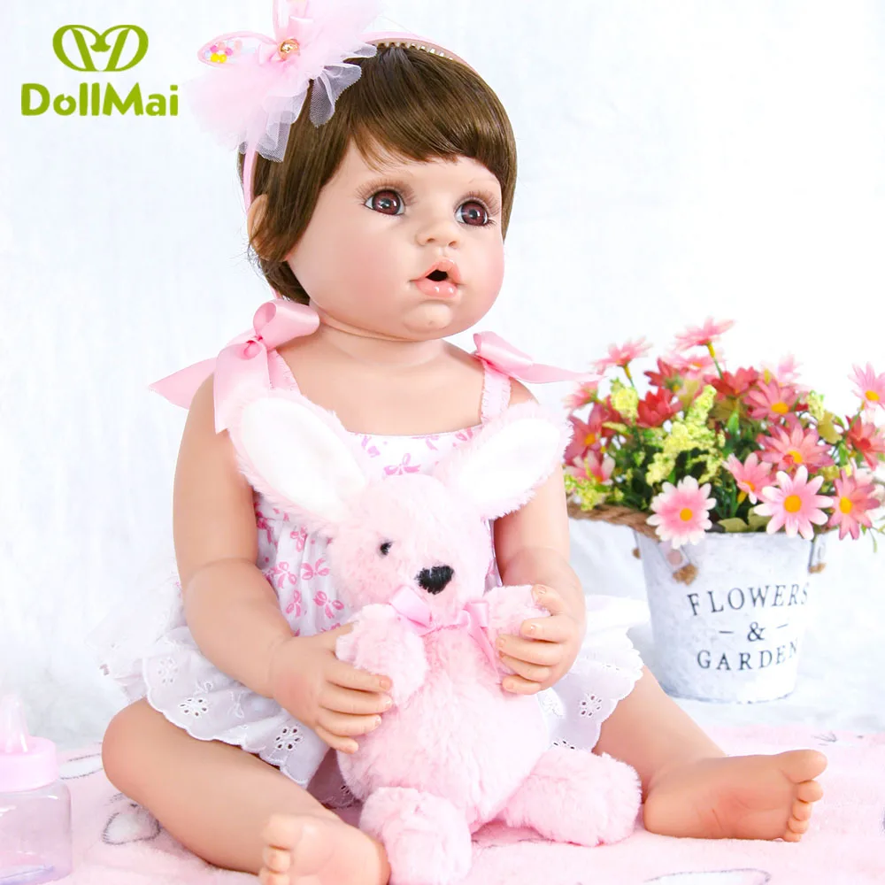 

22 Inch Full Vinyl Silicone Reborn Baby Doll Toddler Girl Lifelike Bebe Rebron Minina Can Bathe Toy Gift