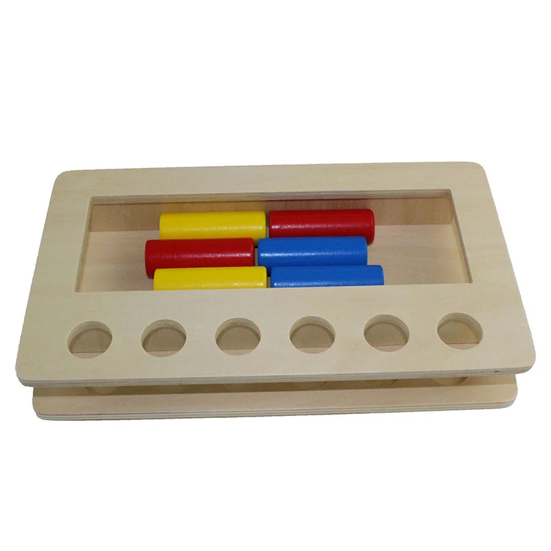 Montessori infant Toy Wood Tri-color cylinder insert box Learning Educational Preschool Training Brinquedos Juguets 24 months