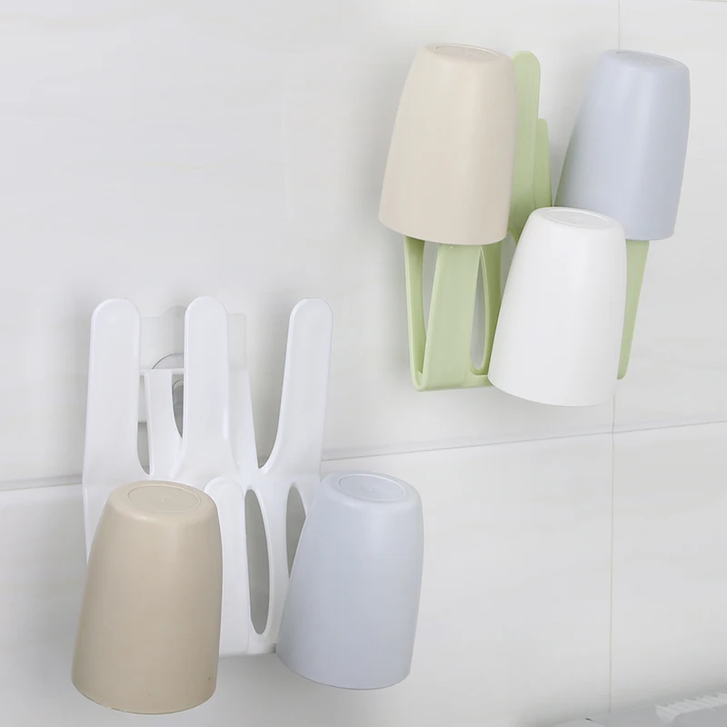 BNBS 6831 High quality plastic Three colors Practical Bathroom Wall hanging cup holder Mouth cup admission rack free shipping