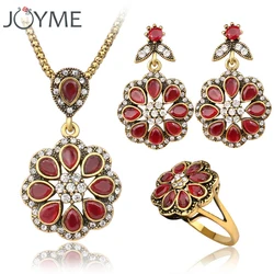 New Luxury 3PCS Fashion Gold-Color Vintage Red Petal Type Nigerian Wedding African Beads Jewelry Sets For Women