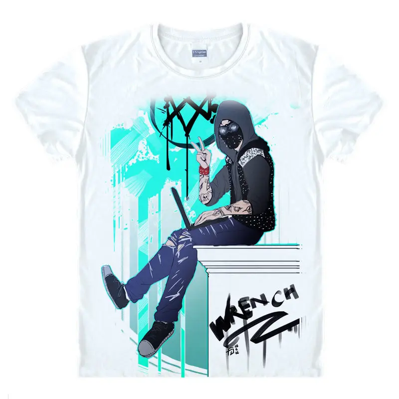 Coolprint Japanese manga Watch Dogs T-Shirts anime shirt of ctOS and Aiden Pearce, Characters Printing Shirt lovely